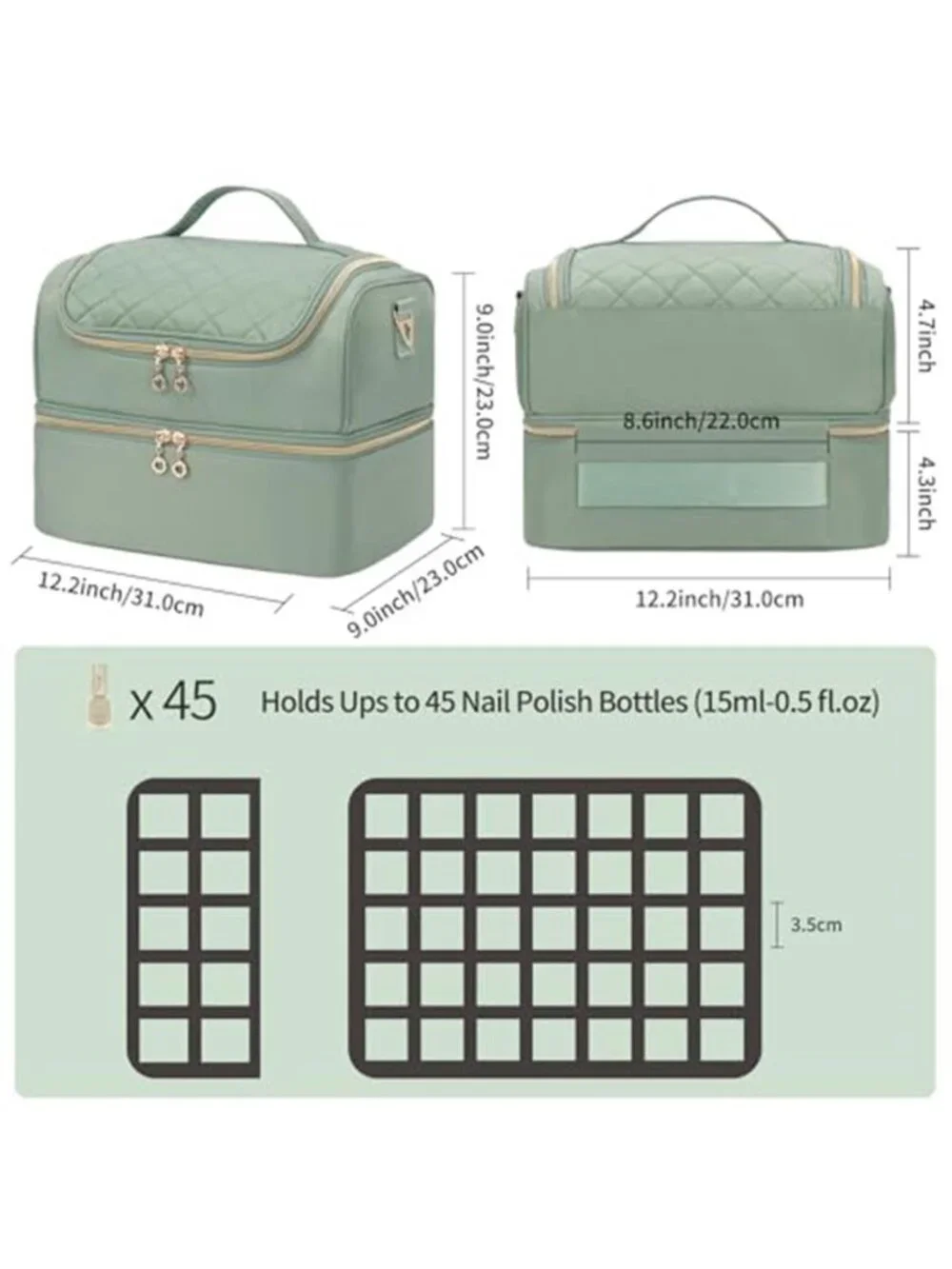 Nail Polish Organizer Case, Nail Supplies Storage Box Holds 45 Bottles Nail lamp